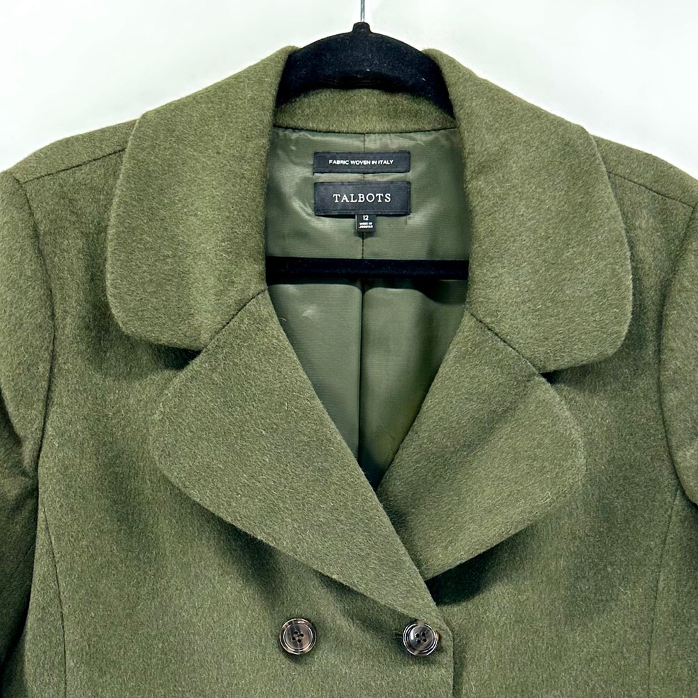 TALBOTS Green BRUSHED ITALIAN WOOL Double Breasted PEA COAT Blazer WOMENS 12 - Picture 4 of 9